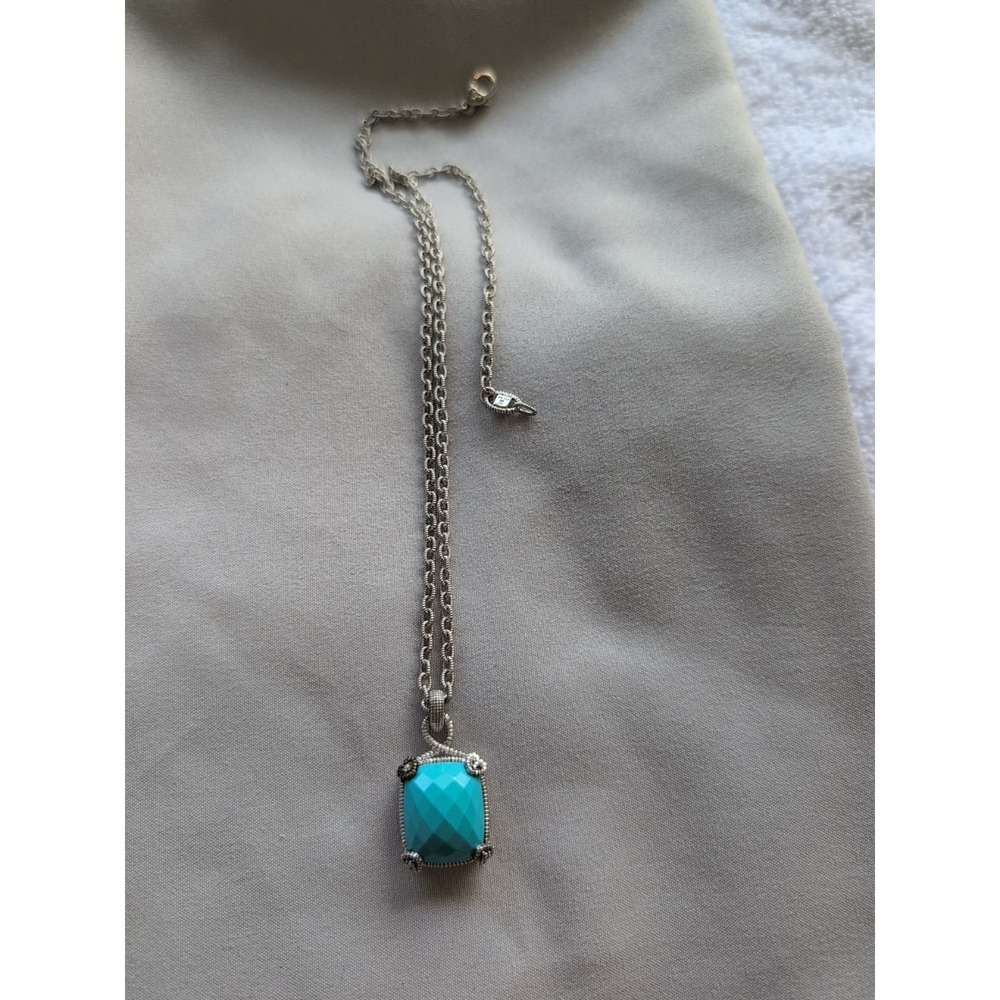Judith Ripka Turquoise 18K Sterling Silver 925 16 In Chain & Pendant